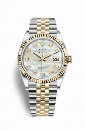 Swiss Replica Rolex Datejust 36 Yellow 126233 White mother-of-pearl diamonds Watch