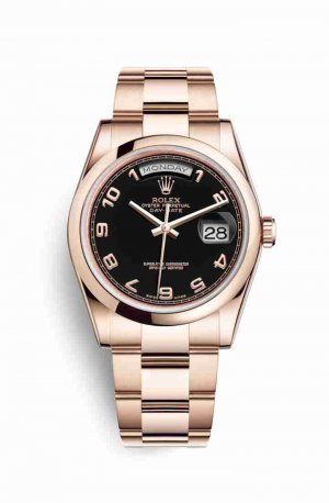 Swiss Replica Rolex Day-Date 36 Everose gold 118205 Black Dial Watch