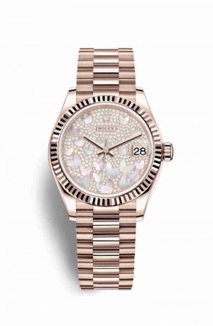 Swiss Replica Rolex Datejust 31 Everose gold 278275 Paved mother-of-pearl butterfly Dial Watch