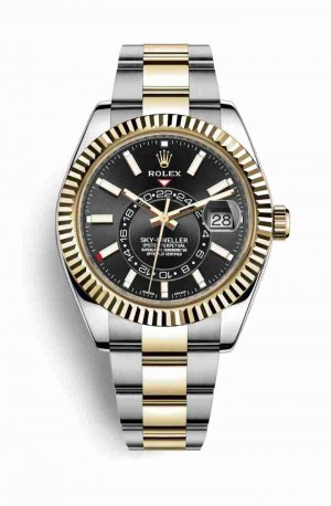 Swiss Replica Rolex Sky-Dweller Yellow 326933 Black Dial Watch