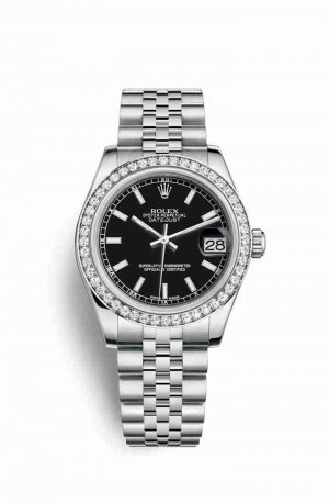Swiss Replica Rolex Datejust 31 White gold 178384 Black Dial Watch