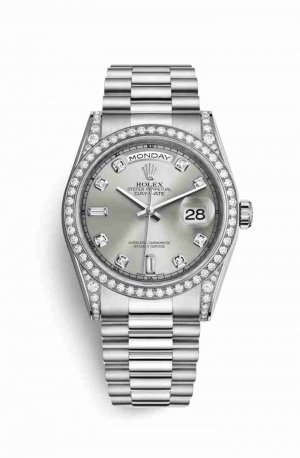 Swiss Replica Rolex Day-Date 36 diamonds 118389 Silver diamonds Watch