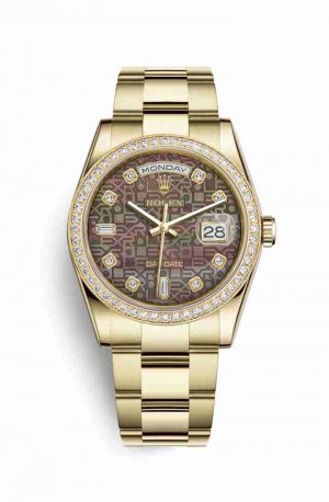 Swiss Replica Rolex Day-Date 36 118348 Black mother-of-pearl Jubilee diamonds Watch