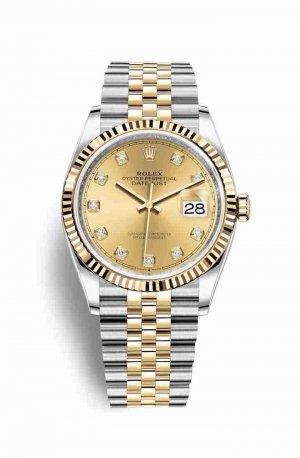 Swiss Replica Rolex Datejust 36 Yellow 126233 Champagne diamonds Watch