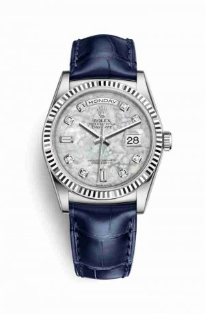 Swiss Replica Rolex Day-Date 36 118139 White mother-of-pearl diamonds Watch