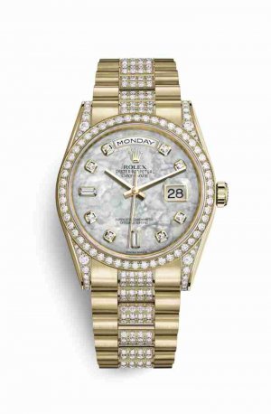 Swiss Replica Rolex Day-Date 36 118388 White mother-of-pearl diamonds Watch