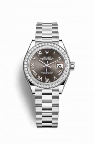 Swiss Replica Rolex Datejust 28 Platinum 279136RBR Dark grey Dial Watch