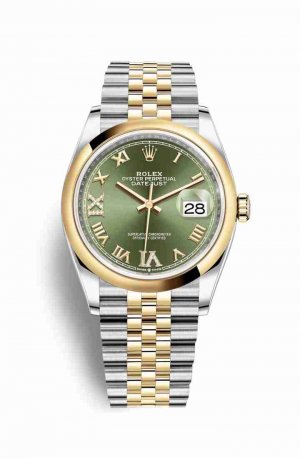 Swiss Replica Rolex Datejust 36 Yellow 126203 Olive green diamonds Watch