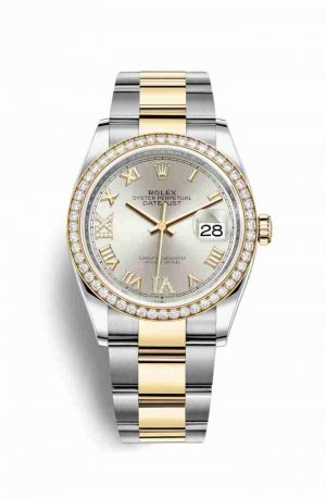 Swiss Replica Rolex Datejust 36 Yellow 126283RBR Silver diamonds Watch
