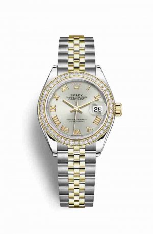 Swiss Replica Rolex Datejust 28 Yellow 279383RBR Silver Dial Watch
