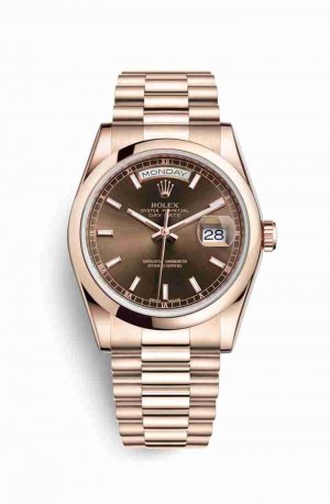 Swiss Replica Rolex Day-Date 36 Everose gold 118205 Chocolate Dial Watch