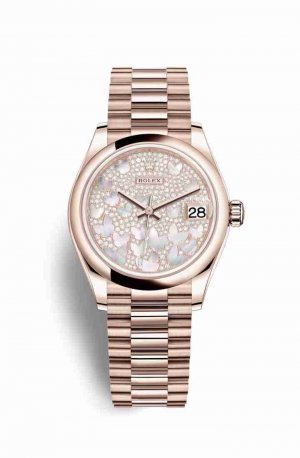 Swiss Replica Rolex Datejust 31 Everose gold 278245 Paved mother-of-pearl butterfly Dial Watch