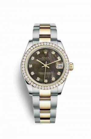 Swiss Replica Rolex Datejust 31 Yellow 178383 Black mother-of-pearl diamonds Watch