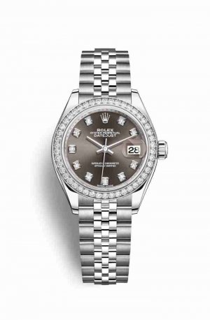 Swiss Replica Rolex Datejust 28 White gold 279384RBR Dark grey diamonds Watch