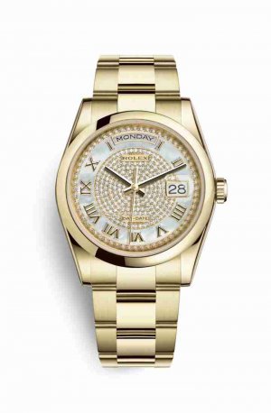 Swiss Replica Rolex Day-Date 36 118208 White mother-of-pearl diamond paved Dial Watch