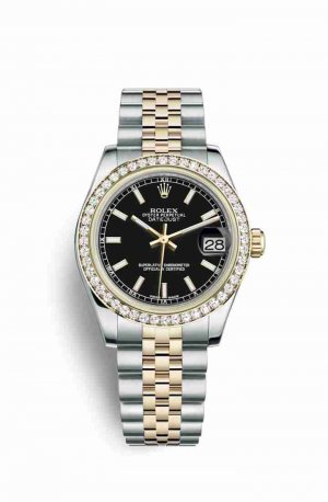 Swiss Replica Rolex Datejust 31 Yellow 178383 Black Dial Watch