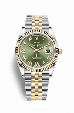 Swiss Replica Rolex Datejust 36 Yellow 126233 Olive green diamonds Watch