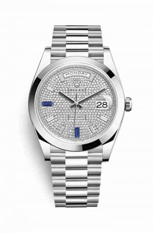 Swiss Replica Rolex Day-Date 40 Platinum 228206 Paved diamonds sapphires Dial Watch