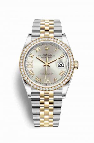 Swiss Replica Rolex Datejust 36 Yellow 126283RBR Silver diamonds Watch